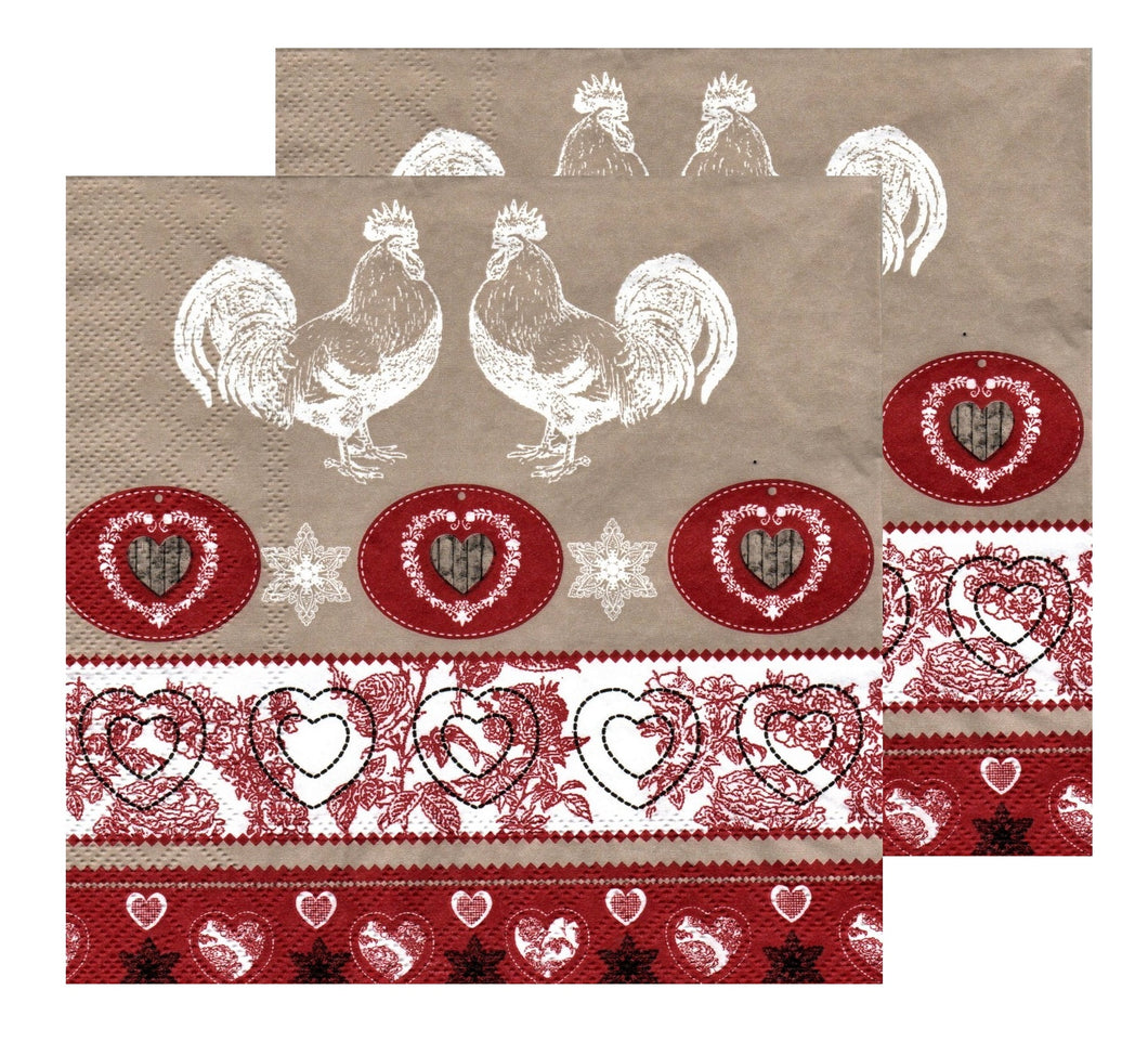 Servetele de Masa cu Motive Traditionale Polska Folk Bordura Inimi si Cocosi Set 5 buc 33x33 cm