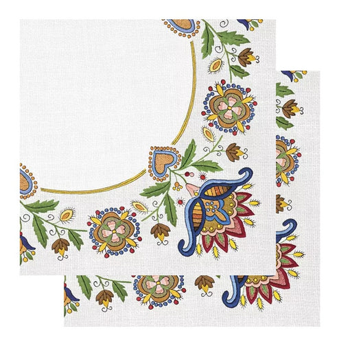 Set Party Servetele cu Motive Traditionale Tapet Broderie Traditionala Populara Multicolora de Crini Set 5 buc 33x33 cm