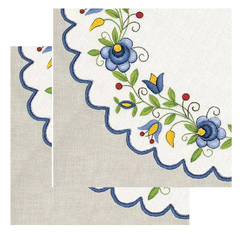 Set Party Servetele cu Motive Traditionale Tapet Broderie Traditionala Populara Mileu Rotund Fata de Masa Albastra Set 5 buc 33x33 cm