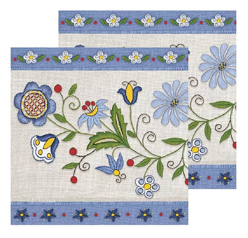 Set Party Servetele cu Motive Traditionale Tapet Broderie Traditionala Populara Broderie Albastra Camasa Ie Cusaturi Set 5 buc 33x33 cm Etnice