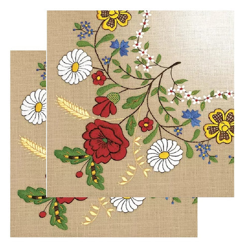 Set Party Servetele cu Motive Traditionale Tapet Broderie Traditionala Populara Broderie Maci si Margarete Panza Sac Set 5 buc 33x33 cm