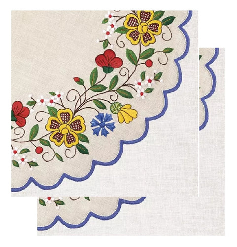 Set Party Servetele cu Motive Traditionale Tapet Broderie Traditionala Populara Mileu Rotund Fata de Masa Galben-Rosie Set 5 buc 33x33 cm