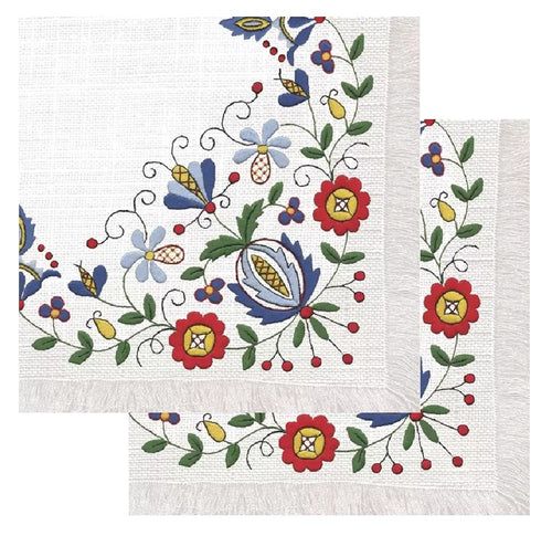 Set Party Servetele cu Motive Traditionale Tapet Broderie Traditionala Populara Flori si Fluturi Albastre Set 5 buc 33x33 cm Tehnica Decoupage