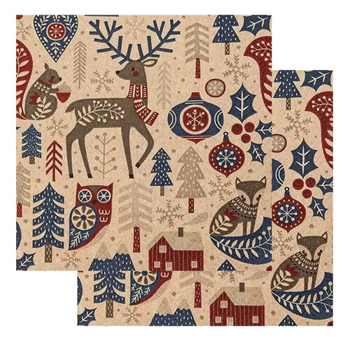Set Party Servetele cu Motive Traditionale Tapet Broderie Traditionala Populara Blue Nordic Christmas Pattern Set 5 buc 33x33 cm
