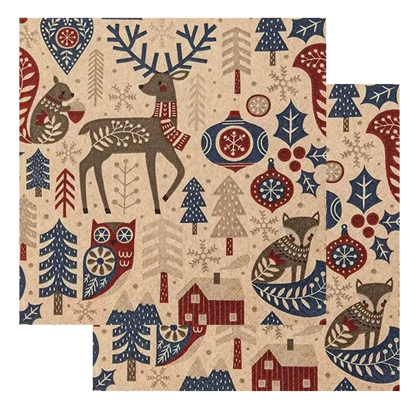 Set Party Servetele cu Motive Traditionale Tapet Broderie Traditionala Populara Blue Nordic Christmas Pattern Set 5 buc 33x33 cm