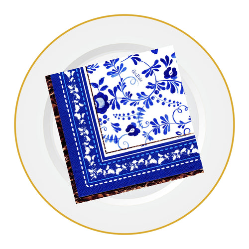 Servetele Decor de Masa cu Imprimeu Delft Blue Flori Pictura Set Pachet 10 buc 33x33 cm
