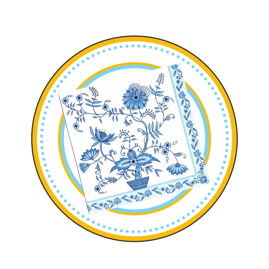 Servetele de Masa cu Imprimeu Delft Blue Vaza de Flori Set Pachet 5 buc 33x33 cm