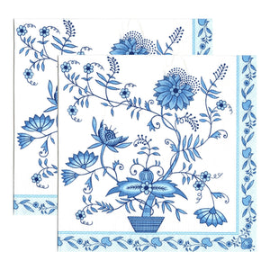 Servetele de Masa cu Imprimeu Delft Blue Vaza de Flori Set Pachet 5 buc 33x33 cm