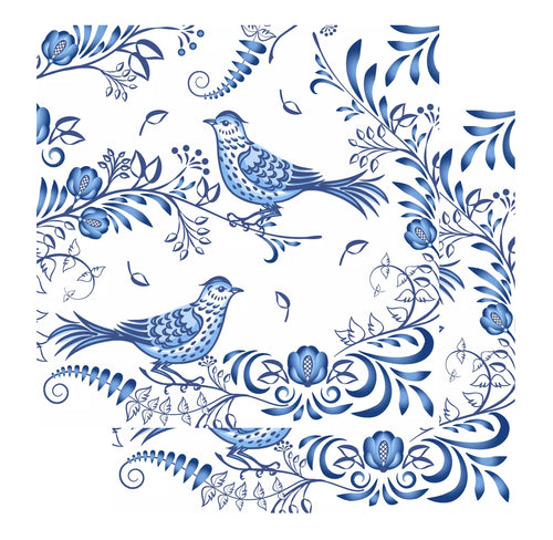 Pachet de Servetele Decorative de Masa din Hartie Imprima Delft Blue Beautiful Birds Set Pachet 10 buc 33x33 cm Accesorii party petrecere