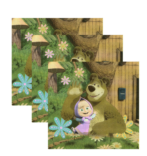Servetele Decorative de Petrecere Party Fetita Masha si Ursul Bear de Aniversari Copii Set 10 buc 33x33 cm