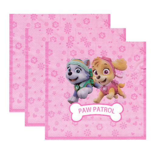 Servetele Decorative de Petrecere Party Pink Paw Patrol Skye si Everest de Aniversari Copii Set 10 buc 33x33 cm Patrula Catelusilor