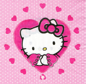 Servetele Decorative de Masa pentru Petrecere Party Pisicuta Hello Kitty Pink Heart Aniversari Copii Set 10 buc 33x33 cm Fetite Roz