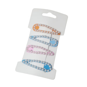 Accesorii de Par Set 4 Agrafe cu Perle Albe Clame Tic-Tac Fetite Domnisoare Soft Orange-Bleu