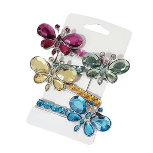Accesorii de Par Set 4 Agrafe Copii Clame cu Fluturi Crocodil si Cabochon Strasuri