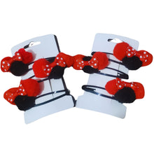 Încărcați imaginea în Galerie, Accesorii de Par Set 3 Agrafe Clame Tic-Tac pentru Copii Fetite Disney Urechi de Mickey Mouse Rosu-Negru cu fundite cu buline albe
