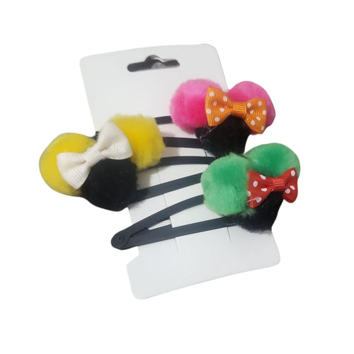 Accesorii de Par Set 3 Agrafe Clame Tic-Tac pentru Copii Fetite Disney Urechi de Mickey Mouse Rosu-Galben-Verde cu Fundite Buline