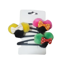 Încărcați imaginea în Galerie, Accesorii de Par Set 3 Agrafe Clame Tic-Tac pentru Copii Fetite Disney Urechi de Mickey Mouse Rosu-Galben-Verde cu Fundite Buline Ciucurei