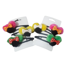 Încărcați imaginea în Galerie, Set 3 Agrafe pentru Copii Clame Tic-Tac pentru Fetite Disney Urechi de Mickey Mouse Rosu-Galben-Verde cu Fundite Buline