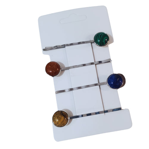 Accesorii de Par Set 4 Agrafe cu Pietre Semipretioase 7 Chackra Malachit Piatra Soarelui Lapis Lazuli Jasper Cabochon 12 mm