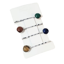 Încărcați imaginea în Galerie, Accesorii de Par Set 4 Agrafe cu Pietre Semipretioase 7 Chackra Malachit Piatra Soarelui Lapis Lazuli Jasper Cabochon 12 mm Bijuterii