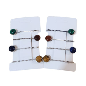Accesorii de Par Set 4 Agrafe cu Pietre Semipretioase 7 Chackra Malachit Piatra Soarelui Lapis Lazuli Jasper Cabochon 12 mm caboson 1.20 cm