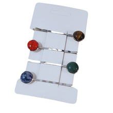 Încărcați imaginea în Galerie, Accesorii de Par Set 4 Agrafe cu Pietre Semipretioase 7 Chackra Malachit Ochi de Tigru Turcoaz Rosu Sodalit Aventurin Cabochon 12 mm