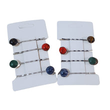 Încărcați imaginea în Galerie, Accesorii de Par Set 4 Agrafe cu Pietre Semipretioase 7 Chackra Malachit Ochi de Tigru Turcoaz Rosu Sodalit Aventurin Cabochon 12 mm argintii Piatra semipretioasa