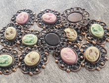 Încărcați imaginea în Galerie, Accesorii de Creatie Lady Camee pe Baza din Metal Aplicatii de Lipit Cusut Hobby Set 12 buc 15x18 mm