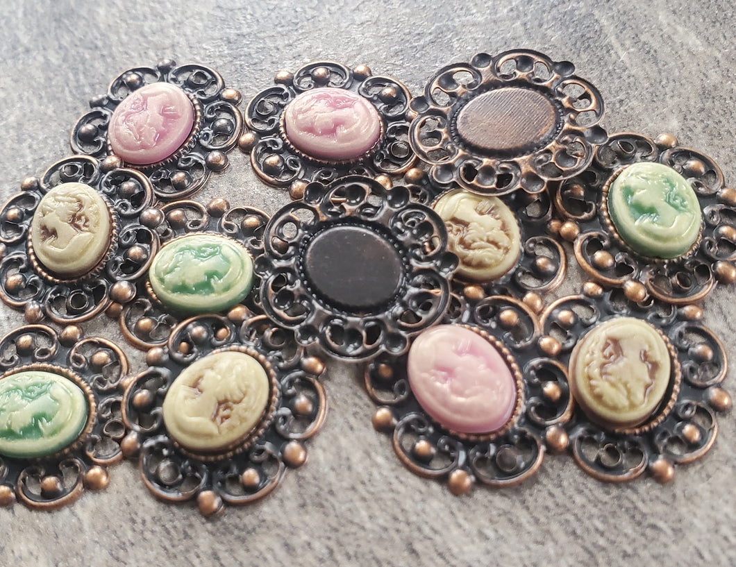 Accesorii de Creatie Lady Camee pe Baza din Metal Aplicatii de Lipit Cusut Hobby Set 12 buc 15x18 mm