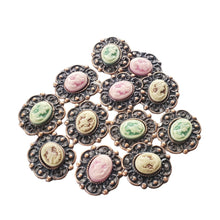 Încărcați imaginea în Galerie, Accesorii de Creatie Lady Camee pe Baza din Metal Aplicatii de Lipit Cusut Hobby Set 12 buc 15x18 mm
