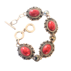 Bratara din Pietre SemiPretioase Turcoaz Reconstituit Rosu Argint Tibetan Victoria Marcasite cadou Doamne