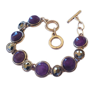Bratara din Pietre SemiPretioase Ametist Mov din Argint Tibetan Rotund Marcasite Bijuterie
