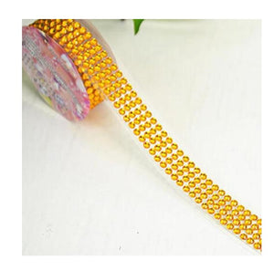 Lipit Aplicat din Actril 2 Siruri Rhinestones Galben Gold Orange1 Rola buc