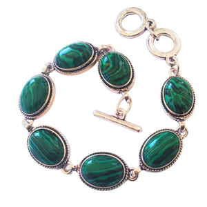 Bratara din Pietre SemiPretioase Malachit Verde Argint Tibetan