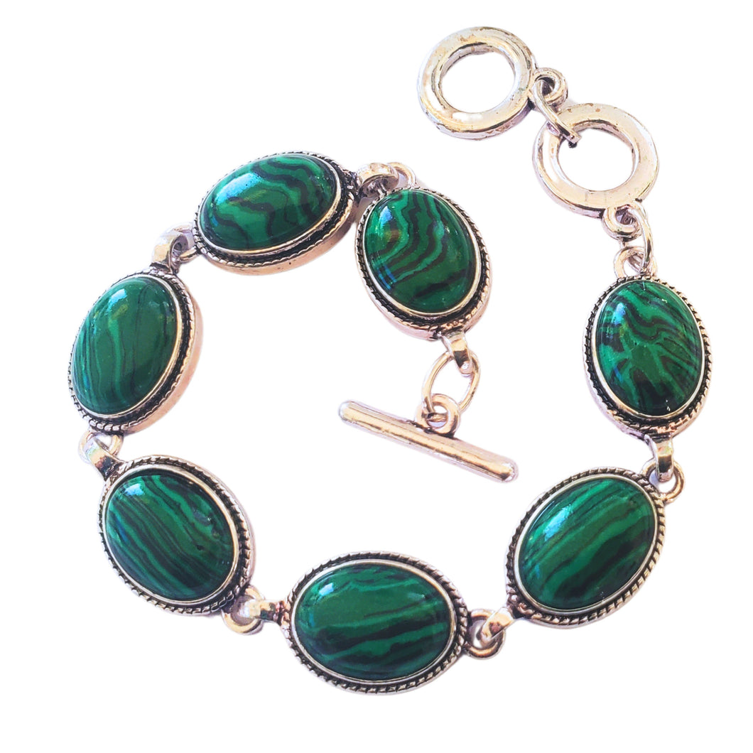 Bratara din Pietre SemiPretioase Malachit Verde Argint Tibetan