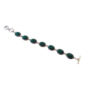 Bratara din Pietre SemiPretioase Malachit Verde Argint Tibetan Cabochon