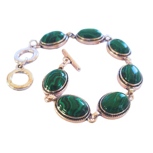 Bratara din Pietre SemiPretioase Malachit Verde Argint Tibetan Cabochon cadou Doamne Femei