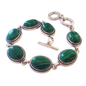 Bratara din Pietre SemiPretioase Malachit Verde-Negru Argint Tibetan