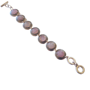 Bratara din Pietre SemiPretioase Cuart Roz din Argint Tibetan Rotund Reach Cabochon Metal Argintat