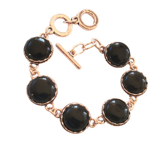 Bratara din Pietre SemiPretioase Onix Negru din Argint Tibetan Round Rotund Cabochon