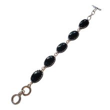 Încărcați imaginea în Galerie, Bratara din Pietre SemiPretioase Onix Negru Argint Tibetan Baroc Oval Vintage Cadou Doamne femei 