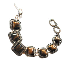 Încărcați imaginea în Galerie, Bratara din Pietre SemiPretioase Ochi de Tigru Argint Tibetan Patrata cabochon Montura metalica
