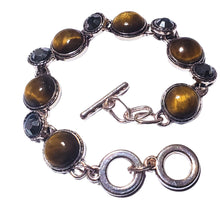 Încărcați imaginea în Galerie, Bratara din Pietre SemiPretioase Ochi de Tigru Maro Argint Tibetan Rotund Marcasite cadou Doamne Femei mamei lady