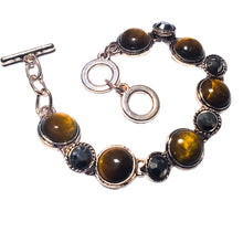 Încărcați imaginea în Galerie, Bratara din Pietre SemiPretioase Ochi de Tigru Maro Argint Tibetan Rotund Marcasite Tiger Eye Cabochon