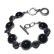 Încărcați imaginea în Galerie, Bratara din Pietre SemiPretioase Onix Negru din Argint Tibetan Rotund Marcasite cadou femei doamne lady