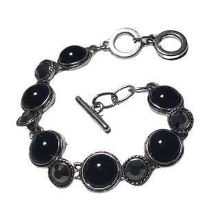 Bratara din Pietre SemiPretioase Onix Negru din Argint Tibetan Rotund Marcasite cadou femei doamne lady
