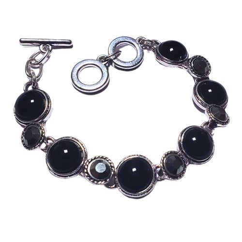Bratara din Pietre SemiPretioase Onix Negru din Argint Tibetan Rotund Marcasite