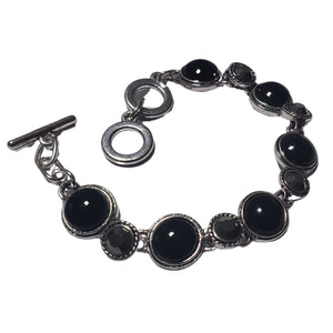 Bratara din Pietre SemiPretioase Onix Negru din Argint Tibetan Rotund Marcasite cabochon