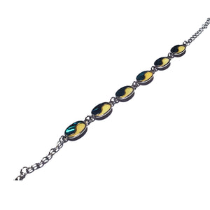 Bratara din Pietre SemiPretioase Scoica Paua Shell Alb-Turcoaz din Argint Tibetan Oval Cabochon Piatra Semipretioasa