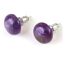 Încărcați imaginea în Galerie, Cercei Butoni Huggy Rotund Aplatizati Piatra SemiPretioasa Ametist Purple Mov 12 mm Cabochon Pietre Semipretioase